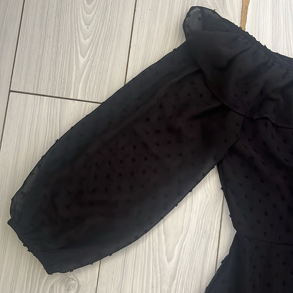 Black corset mesh ruffle neck dress with sleeves - Picture 5 of 6